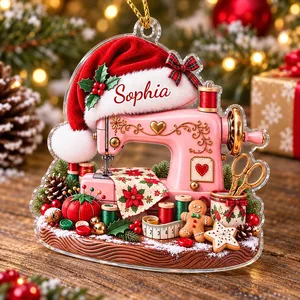 Personalized Seamstress Christmas Ornament Custom Name, Pink Sewing Machine Keepsake, Sewing Lover Holiday Decor, Crafter Gift