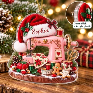 Personalized Seamstress Christmas Ornament Custom Name, Pink Sewing Machine Keepsake, Sewing Lover Holiday Decor, Crafter Gift