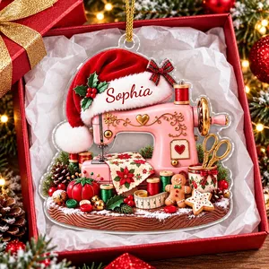 Personalized Seamstress Christmas Ornament Custom Name, Pink Sewing Machine Keepsake, Sewing Lover Holiday Decor, Crafter Gift