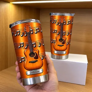Custom Name Guitar Tumbler Vintage Wood Music Design