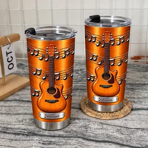 Custom Name Guitar Tumbler Vintage Wood Music Design