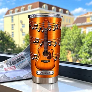 Custom Name Guitar Tumbler Vintage Wood Music Design