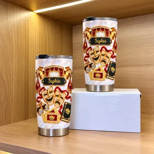 Personalized 20oz Tumbler Custom Name – Theater Lover Gift, Drama Stage Musical Theatre Stainless Steel Travel Cup, Actress Gift