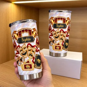 Personalized 20oz Tumbler Custom Name – Theater Lover Gift, Drama Stage Musical Theatre Stainless Steel Travel Cup, Actress Gift