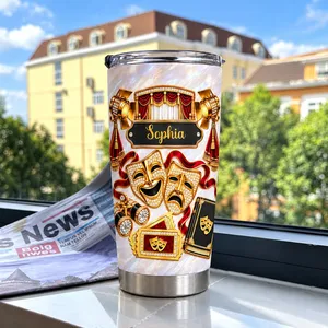 Personalized 20oz Tumbler Custom Name – Theater Lover Gift, Drama Stage Musical Theatre Stainless Steel Travel Cup, Actress Gift