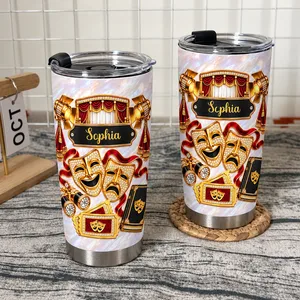 Personalized 20oz Tumbler Custom Name – Theater Lover Gift, Drama Stage Musical Theatre Stainless Steel Travel Cup, Actress Gift
