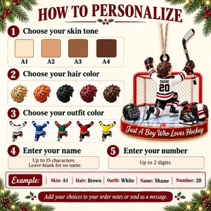 Personalized Hockey Boy Wood Christmas Ornament Custom Name and Jersey Number Hockey Player
