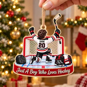 Personalized Hockey Boy Wood Christmas Ornament Custom Name and Jersey Number Hockey Player