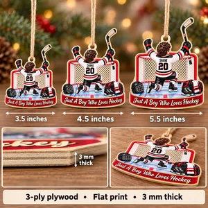 Personalized Hockey Boy Wood Christmas Ornament Custom Name and Jersey Number Hockey Player