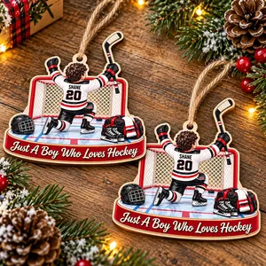 Personalized Hockey Boy Wood Christmas Ornament Custom Name and Jersey Number Hockey Player