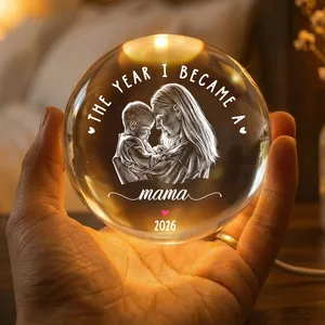Gift For New Mom - Personalized Custom Photo Pencil Sketch The Year I Became A Mama Crystal Globe Lamp