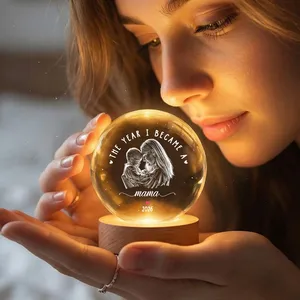 Gift For New Mom - Personalized Custom Photo Pencil Sketch The Year I Became A Mama Crystal Globe Lamp