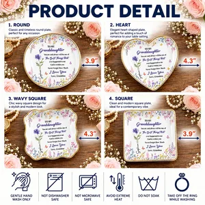 Personalized Ring Dish Custom Birth Flower and Name Granddaughter Gift Grandma Keepsake Jewelry Holder Floral Ring Tray Gift