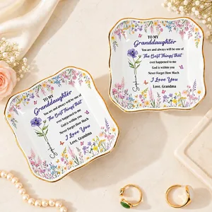 Personalized Ring Dish Custom Birth Flower and Name Granddaughter Gift Grandma Keepsake Jewelry Holder Floral Ring Tray Gift