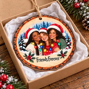 Personalized Wood Shaped Christmas Ornament Custom Photo – Friends Forever Keepsake, Best Friend Christmas Gift, Friendship Holiday Tree Decor