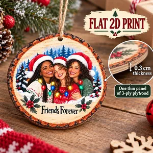Personalized Wood Shaped Christmas Ornament Custom Photo – Friends Forever Keepsake, Best Friend Christmas Gift, Friendship Holiday Tree Decor