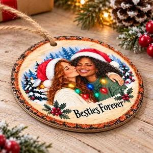 Personalized Wood Shaped Christmas Ornament Custom Photo – Friends Forever Keepsake, Best Friend Christmas Gift, Friendship Holiday Tree Decor