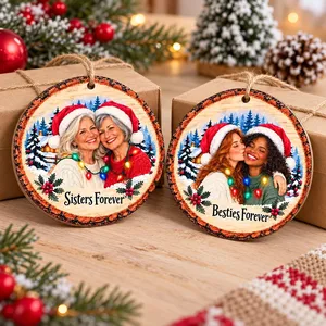 Personalized Wood Shaped Christmas Ornament Custom Photo – Friends Forever Keepsake, Best Friend Christmas Gift, Friendship Holiday Tree Decor