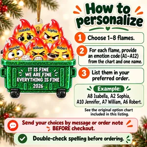Personalized Funny Christmas Ornament Custom Names & Year, Dumpster Fire Family Keepsake, It Is Fine Holiday Tree Decor, Funny Team Gift