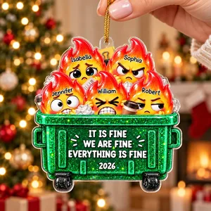 Personalized Funny Christmas Ornament Custom Names & Year, Dumpster Fire Family Keepsake, It Is Fine Holiday Tree Decor, Funny Team Gift