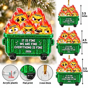 Personalized Funny Christmas Ornament Custom Names & Year, Dumpster Fire Family Keepsake, It Is Fine Holiday Tree Decor, Funny Team Gift