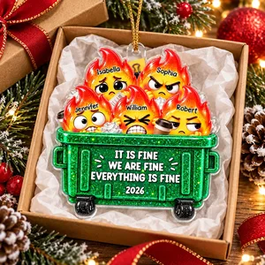 Personalized Funny Christmas Ornament Custom Names & Year, Dumpster Fire Family Keepsake, It Is Fine Holiday Tree Decor, Funny Team Gift