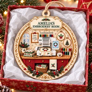 Personalized Wood Shaped Christmas Ornament Custom Name – Embroidery Room Keepsake, Embroidery Machine Sewing Lover Gift, Christmas Tree Decor