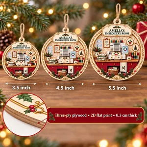 Personalized Wood Shaped Christmas Ornament Custom Name – Embroidery Room Keepsake, Embroidery Machine Sewing Lover Gift, Christmas Tree Decor