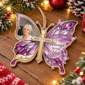 Personalized Wood Shaped Christmas Ornament Custom Photo and Name – Memorial Butterfly Keepsake, In Loving Memory Christmas Tree Decor, Sympathy Gift