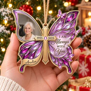 Personalized Wood Shaped Christmas Ornament Custom Photo and Name – Memorial Butterfly Keepsake, In Loving Memory Christmas Tree Decor, Sympathy Gift