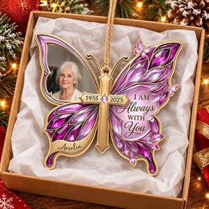 Personalized Wood Shaped Christmas Ornament Custom Photo and Name – Memorial Butterfly Keepsake, In Loving Memory Christmas Tree Decor, Sympathy Gift