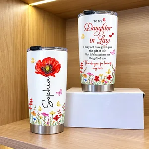 Personalized 20oz Tumbler Custom Birth Flower and Name – Daughter in Law Gift, Floral Keepsake Travel Cup, Mother in Law Christmas Gift
