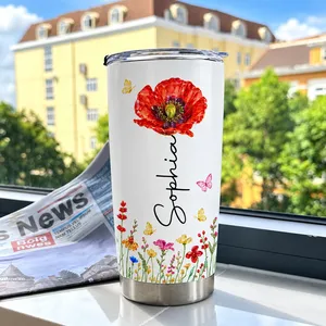 Personalized 20oz Tumbler Custom Birth Flower and Name – Daughter in Law Gift, Floral Keepsake Travel Cup, Mother in Law Christmas Gift