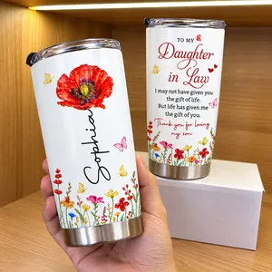 Personalized 20oz Tumbler Custom Birth Flower and Name – Daughter in Law Gift, Floral Keepsake Travel Cup, Mother in Law Christmas Gift