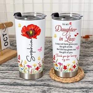 Personalized 20oz Tumbler Custom Birth Flower and Name – Daughter in Law Gift, Floral Keepsake Travel Cup, Mother in Law Christmas Gift
