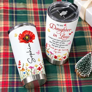 Personalized 20oz Tumbler Custom Birth Flower and Name – Daughter in Law Gift, Floral Keepsake Travel Cup, Mother in Law Christmas Gift