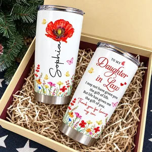 Personalized 20oz Tumbler Custom Birth Flower and Name – Daughter in Law Gift, Floral Keepsake Travel Cup, Mother in Law Christmas Gift