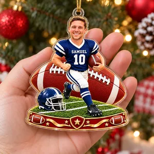 Turn His Favorite Photo Into a Football Star Personalized Christmas Ornament, Custom Name & Number, Football Player Keepsake Gift