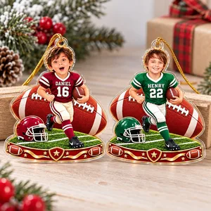 Turn His Favorite Photo Into a Football Star Personalized Christmas Ornament, Custom Name & Number, Football Player Keepsake Gift