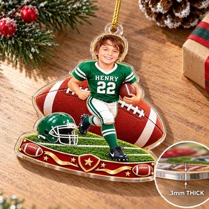 Turn His Favorite Photo Into a Football Star Personalized Christmas Ornament, Custom Name & Number, Football Player Keepsake Gift
