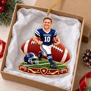 Turn His Favorite Photo Into a Football Star Personalized Christmas Ornament, Custom Name & Number, Football Player Keepsake Gift