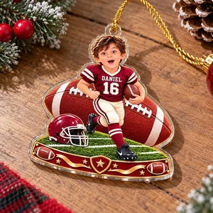 Turn His Favorite Photo Into a Football Star Personalized Christmas Ornament, Custom Name & Number, Football Player Keepsake Gift