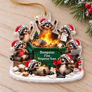 Personalized Raccoon Dumpster Fire Acrylic Christmas Ornament Custom Names