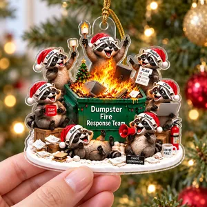 Personalized Raccoon Dumpster Fire Acrylic Christmas Ornament Custom Names