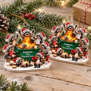 Personalized Raccoon Dumpster Fire Acrylic Christmas Ornament Custom Names