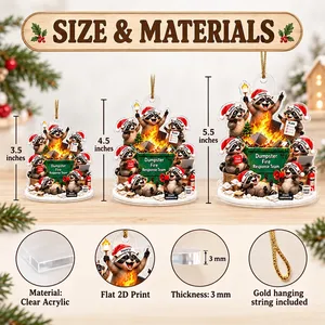 Personalized Raccoon Dumpster Fire Acrylic Christmas Ornament Custom Names