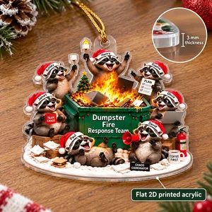 Personalized Raccoon Dumpster Fire Acrylic Christmas Ornament Custom Names