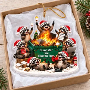 Personalized Raccoon Dumpster Fire Acrylic Christmas Ornament Custom Names
