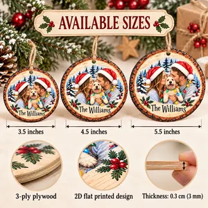 Personalized Snowy Pine Forest Christmas Ornament - Custom Family Photo and Name