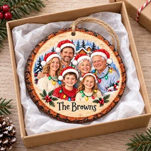 Personalized Snowy Pine Forest Christmas Ornament - Custom Family Photo and Name